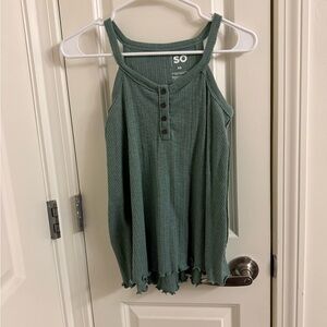 SO Green Ribbed Button-Front Tank with Lettuce Hem